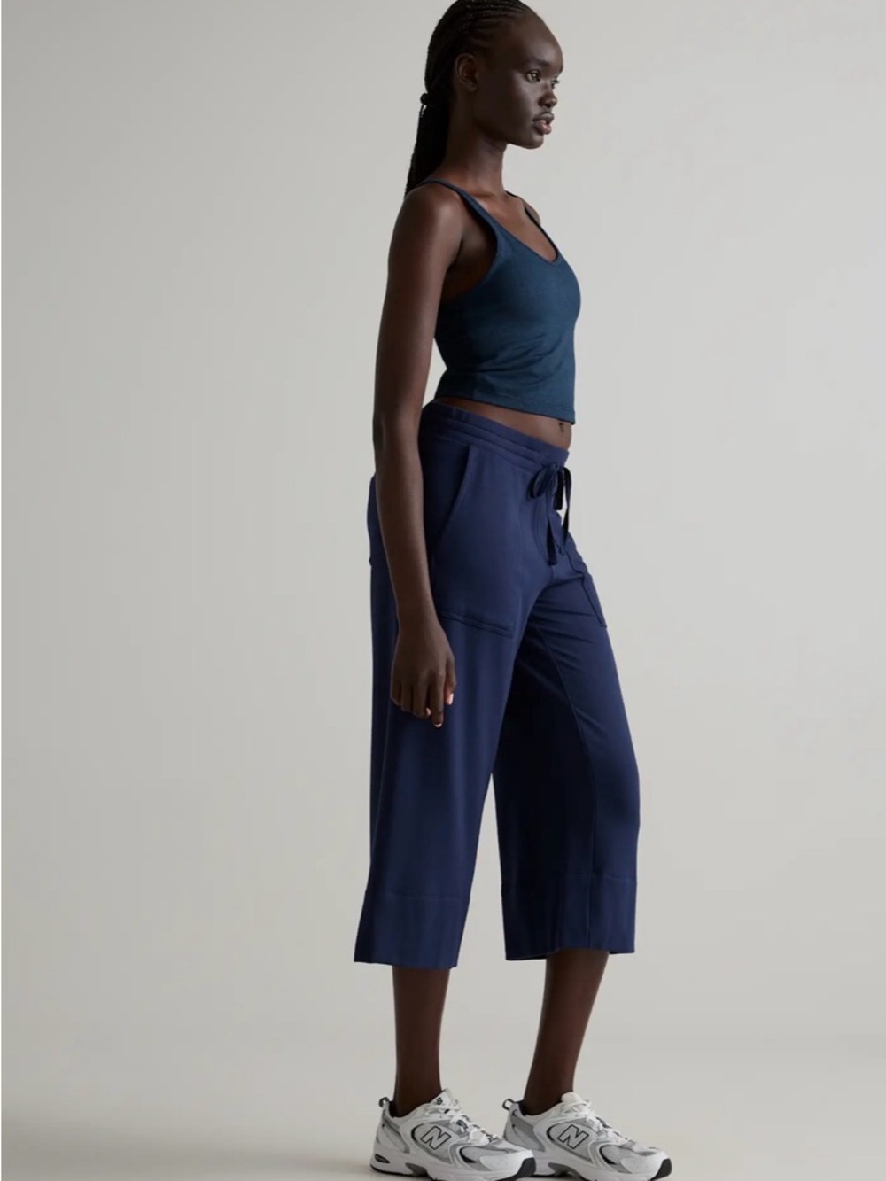 Quince Super Soft Fleece cropped wide leg pants navy Size L - Picture 3 of 10